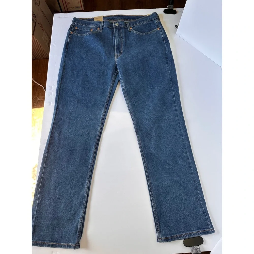 Levis 514 Straight Fit Denim Jeans Mens W36 L32 Stretch Blue - Picture 3 of 5